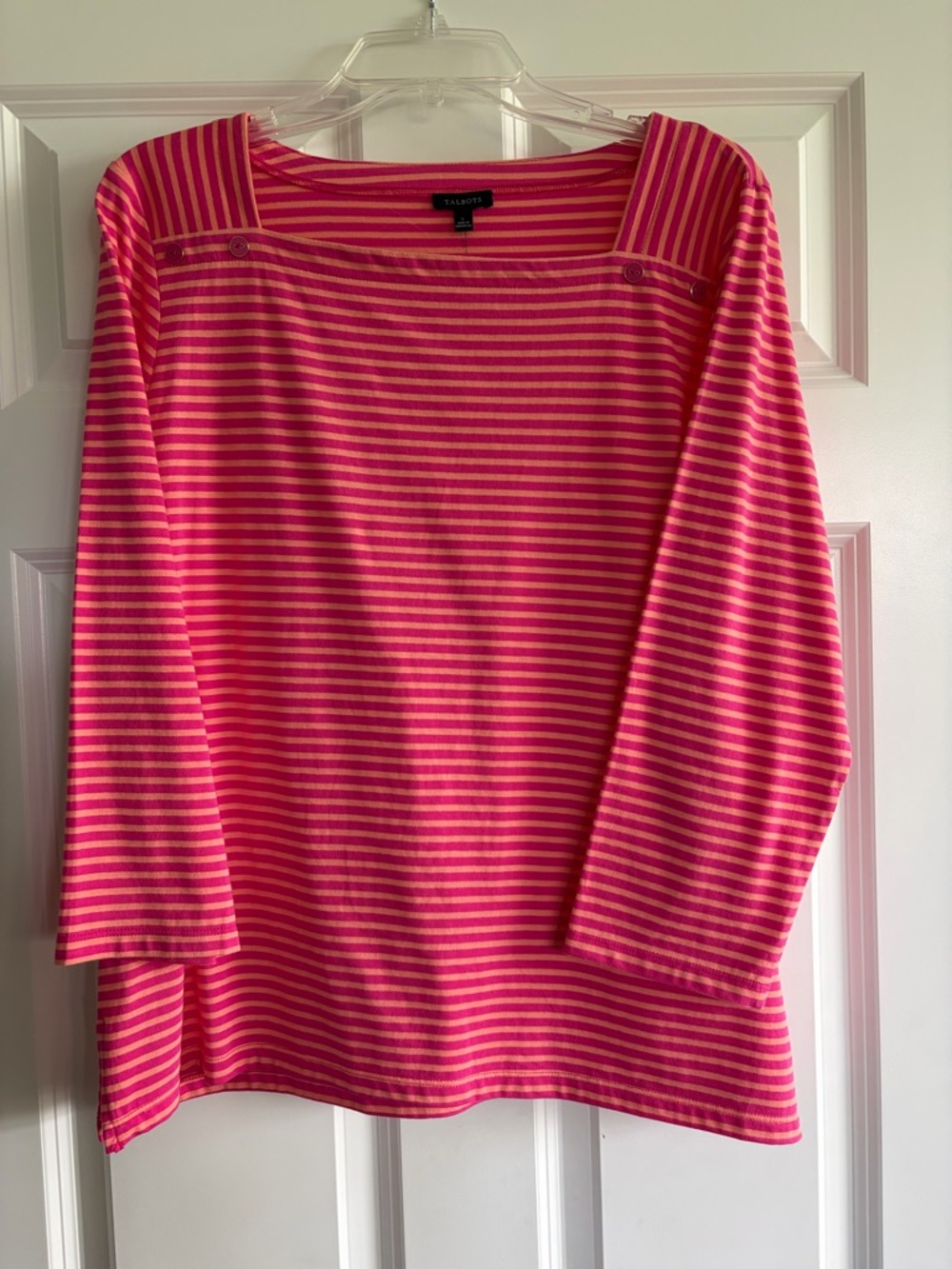 Talbots Pink and Cream Striped Long Sleeve Boatneck Top